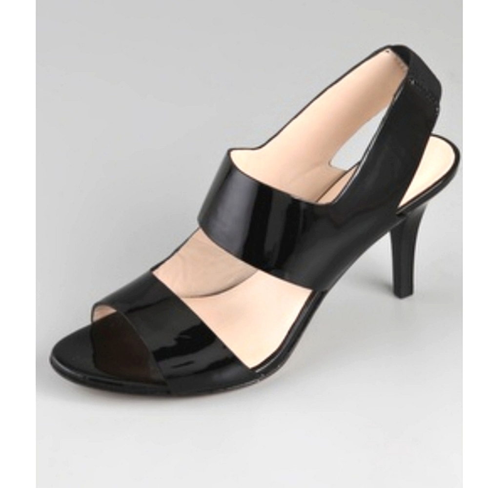 NIB$225 KORS Michael Kors Black Patent Slingback Cut-Out Pump Sandals 6.5